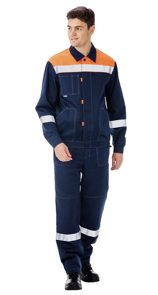 Костюм мужской рабочий летний Тимбер синий-оранжевый с брюками